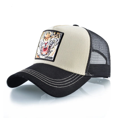 Mesh Baseball Cap Summer Snapback Hat Men Solid Color Cotton Hip Hop Trucker Caps Women Breathable Visor Cap With Tiger Patch
