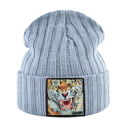 New Fashion Knitted Beanie Hats With Embroidery Tiger Patch Hip Hop Skullies Beanies Men Women Winter Knit Solid Color Ski Hat