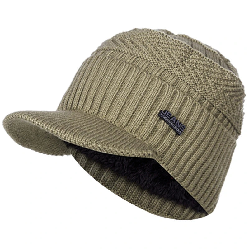 Unisex Warm Winter Hats Stylish Add Fur Lined Soft Beanie Cap With Brim Thick Winter Knitted Hats For Men & Women Dropshipping