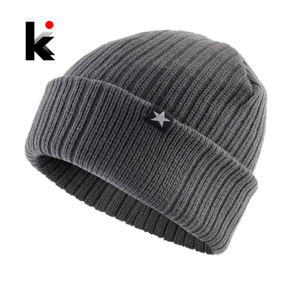 Winter Hats For Men Knitted Wool Solid Color Beanie Hat Men's Warm Skullies Cap Knitting Doulbe Layer Thick Outdoor Ski Bonnet
