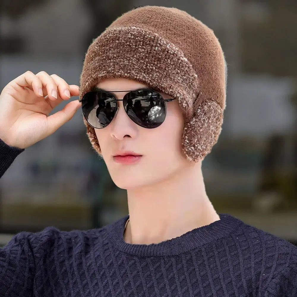New Unisex Winter Knitted Hat With Ear Protection Fashion Beanie Hats For Men Women Outdoor Earflap Hat Classic Keep Warm Cap