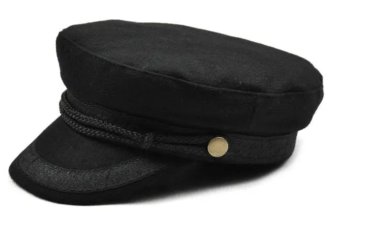 Military Hat Black Hats For Women Ladies Military Flat Top Hat Cap Female Gorras Woman British Style Navy Gray