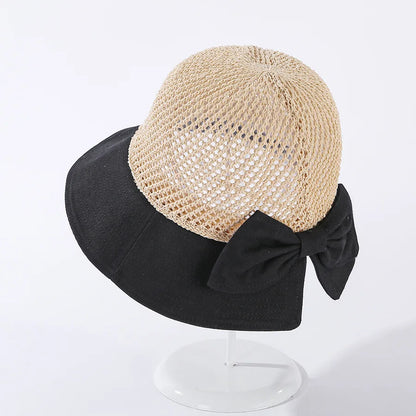 COKK Summer Hats For Women Knitted Breathable Foldable Sun Hat With Bow Sun Protection Sunshade Korean Beach Hat Cap Travel New