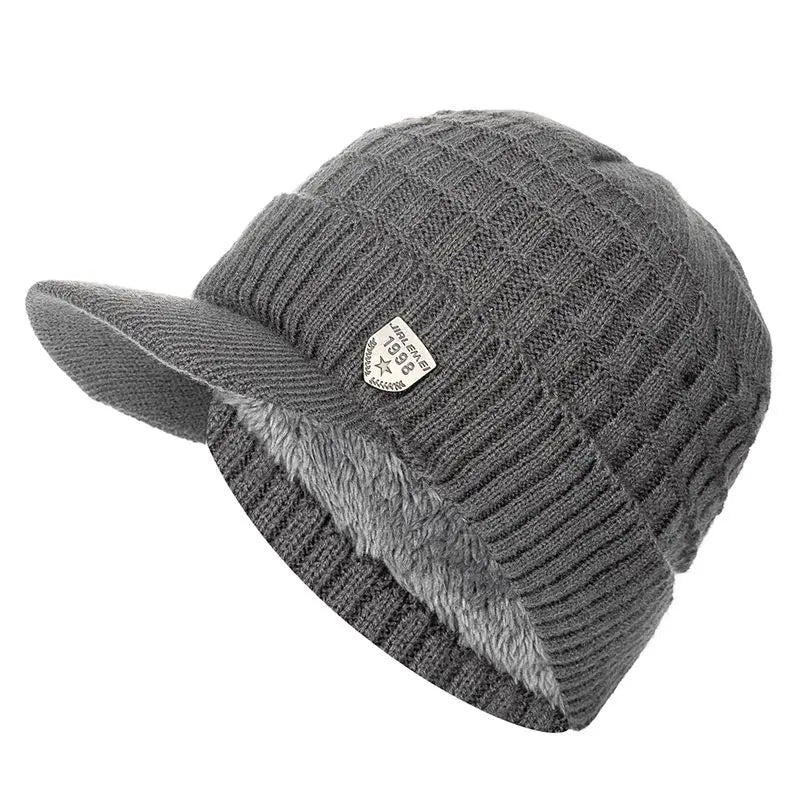 Unisex Keep Warm Hat Stylish Winter Hats For Men Add Fur Lined Soft Beanie Cap With Brim 1998 Label Thick Knitted Hat For Women