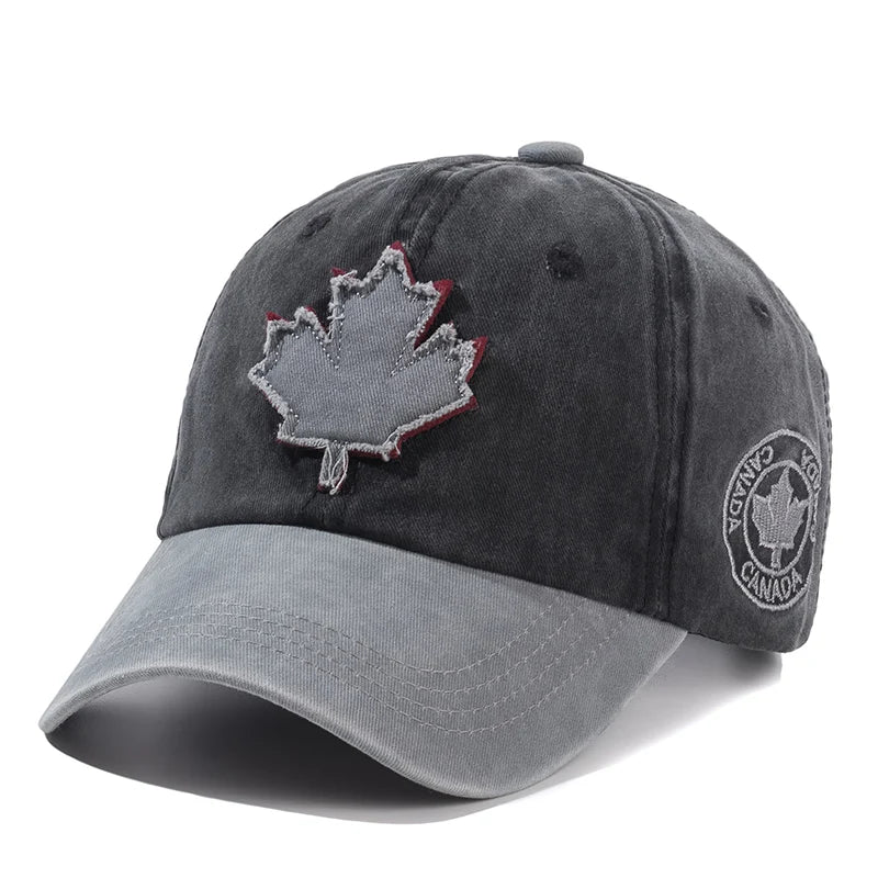 Unisex Washed Cotton Vintage Cap Canada Big Maple Leaf Embroidery Baseball Cap Men And Women Outdoor Sports Hats
