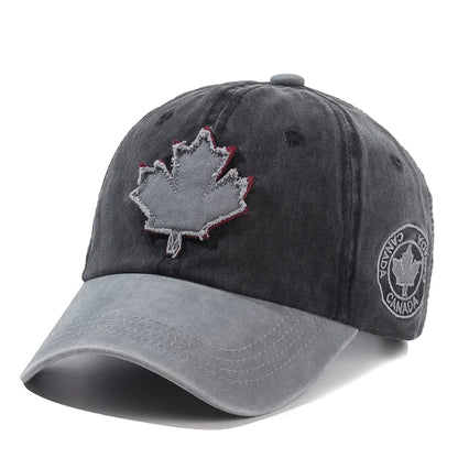 Unisex Washed Cotton Vintage Cap Canada Big Maple Leaf Embroidery Baseball Cap Men And Women Outdoor Sports Hats