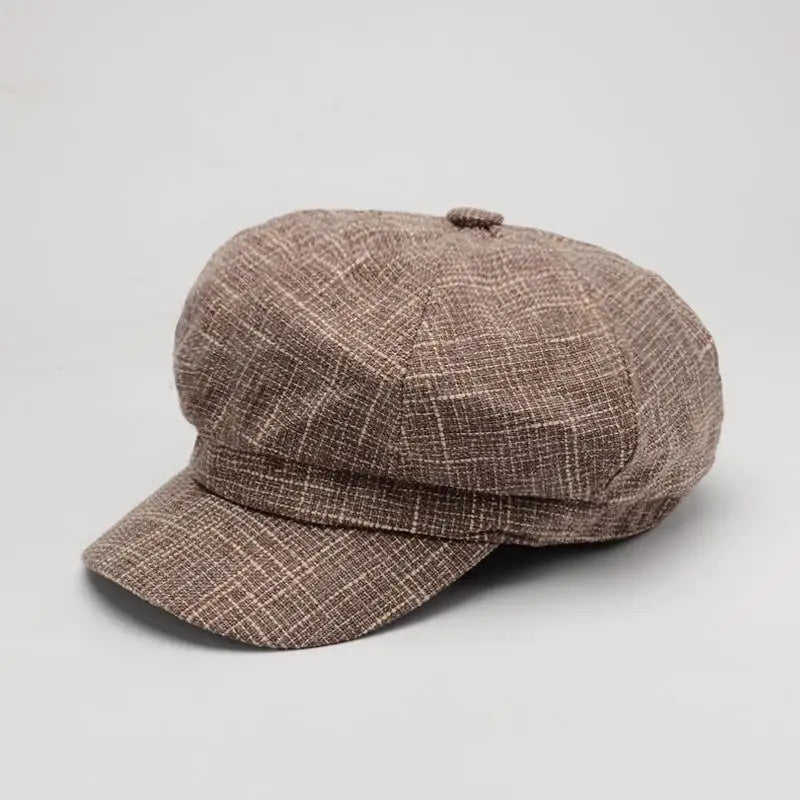 Newsboy Cap Octagonal Hat Plaid Beret Women Autumn Winter Fashion Vintage Casual