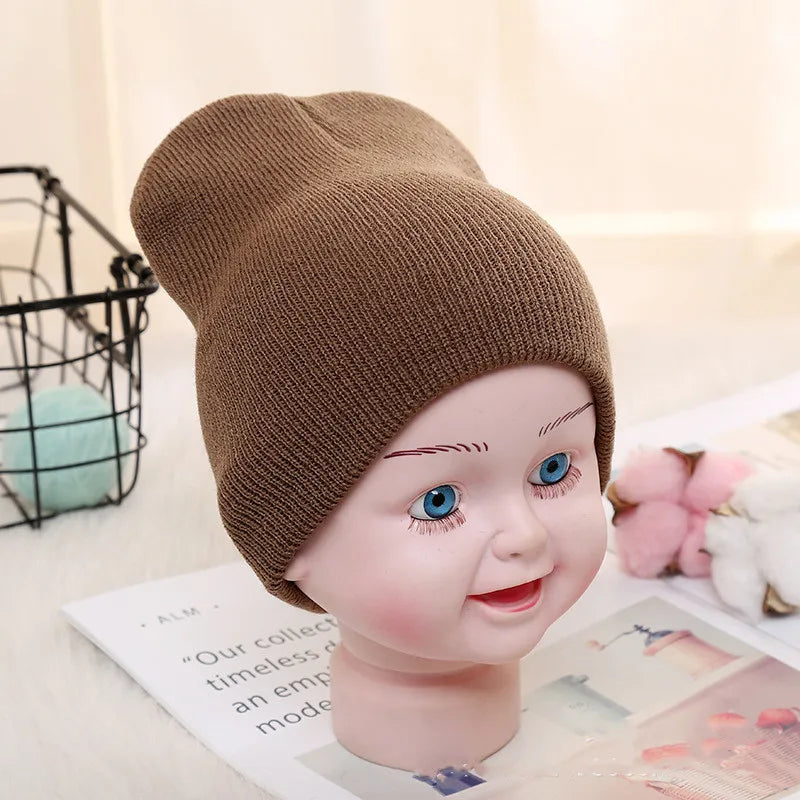 Kids Baby Solid Color Warm Soft Beanies Cap Hat Spring Autumn Winter Newborn Toddler Infant Knitted Cap Hat For Boy Girl