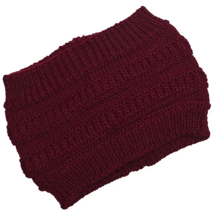 New Women Autumn Winter Ponytail Beanie Hat Solid Color Lady Stretch Knitted Crochet Beanies Hat Cap For Women