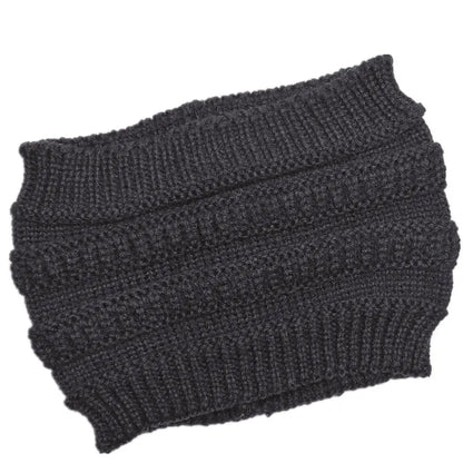 New Women Autumn Winter Ponytail Beanie Hat Solid Color Lady Stretch Knitted Crochet Beanies Hat Cap For Women