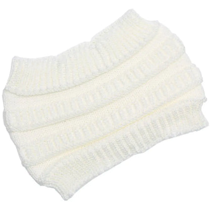 New Women Autumn Winter Ponytail Beanie Hat Solid Color Lady Stretch Knitted Crochet Beanies Hat Cap For Women
