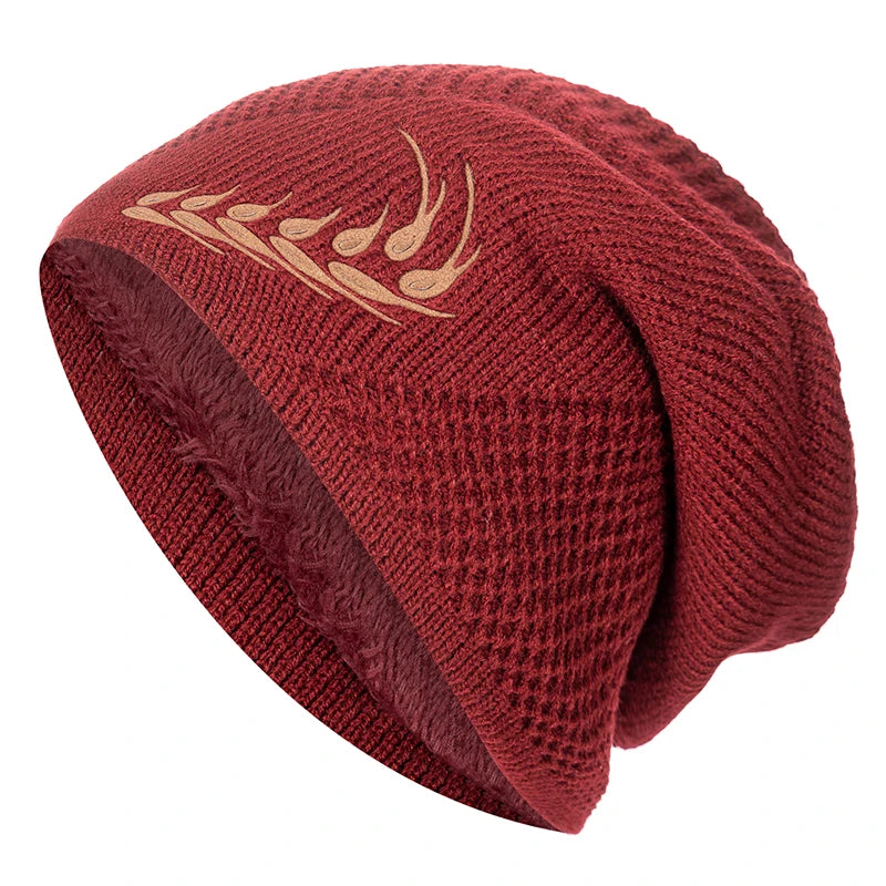 Unisex Warm Winter Beanie Hat Fashion Wheat Embroidered Knitted Hat Men Women Plush Fur Lined Thick Ski Beanie Cap