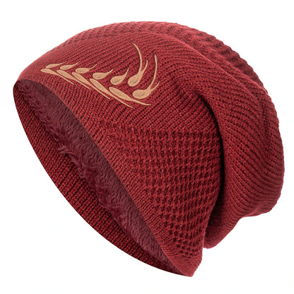 Unisex Warm Winter Beanie Hat Fashion Wheat Embroidered Knitted Hat Men Women Plush Fur Lined Thick Ski Beanie Cap