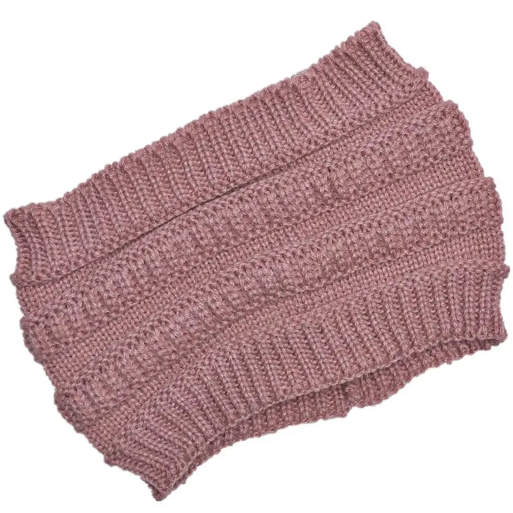 New Women Autumn Winter Ponytail Beanie Hat Solid Color Lady Stretch Knitted Crochet Beanies Hat Cap For Women