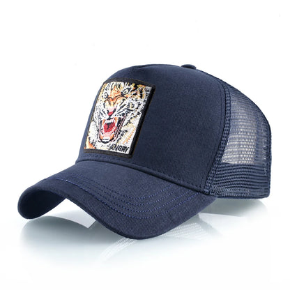 Mesh Baseball Cap Summer Snapback Hat Men Solid Color Cotton Hip Hop Trucker Caps Women Breathable Visor Cap With Tiger Patch