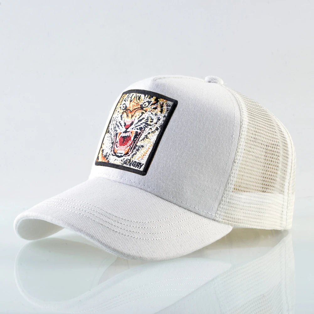 Mesh Baseball Cap Summer Snapback Hat Men Solid Color Cotton Hip Hop Trucker Caps Women Breathable Visor Cap With Tiger Patch