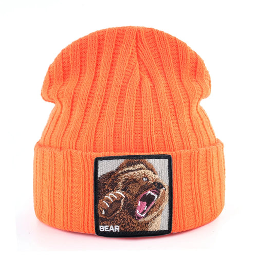 Embroidery Bear Knitted Beanies Hat Men Solid Color Autumn Winter Knitting Boy Skullies Caps Women Streetwear Kpop Gorras Bonnet