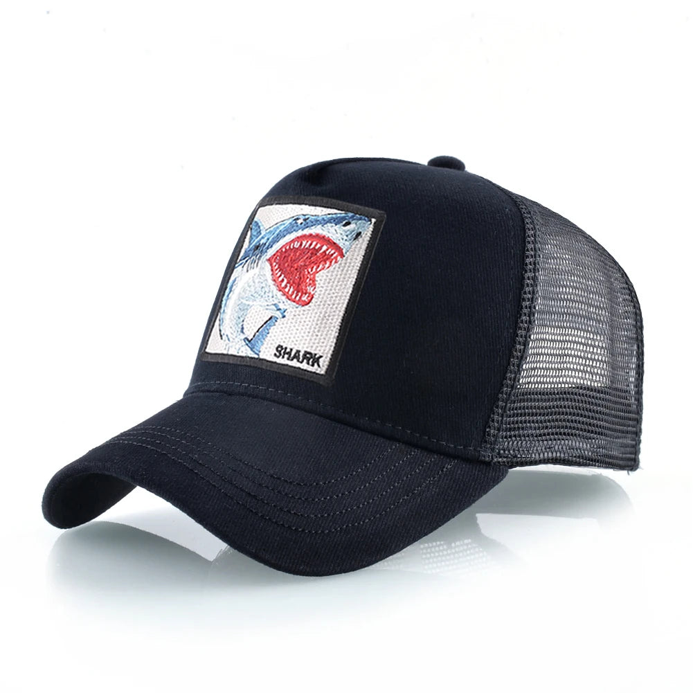 Trucker Caps Men Women Streetwear Hip Hop Baseball Cap With Shark Embroidery Patch Snapback Drake Bones Casquette Four Seasons