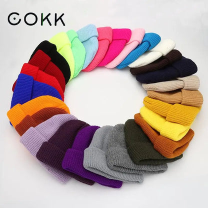Hats For Women Black Beanie Knitted Hat Winter Men's Hats Women Beanies For Ladies Skullcap Solid Cap Retro Brimless Baggy