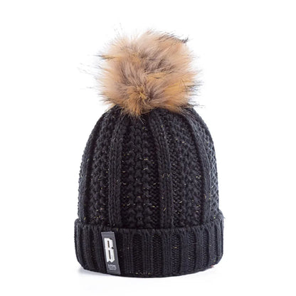 New Women Hat High Quality Add Fur Lined Pompoms Winter Hat Stylish Wool Beanie Hats For Women Warm Thick Streetwear Knitted Cap