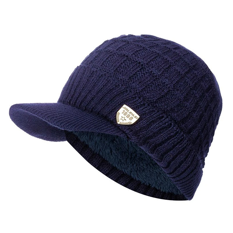Unisex Keep Warm Hat Stylish Winter Hats For Men Add Fur Lined Soft Beanie Cap With Brim 1998 Label Thick Knitted Hat For Women