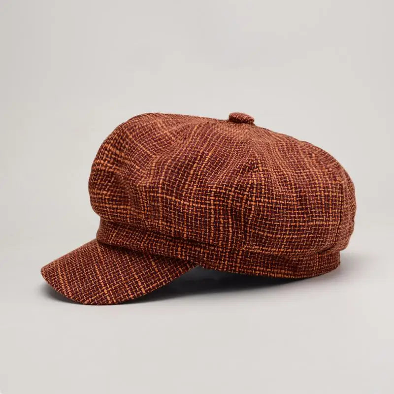 Newsboy Cap Octagonal Hat Plaid Beret Women Autumn Winter Fashion Vintage Casual