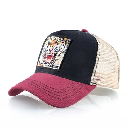 Mesh Baseball Cap Summer Snapback Hat Men Solid Color Cotton Hip Hop Trucker Caps Women Breathable Visor Cap With Tiger Patch