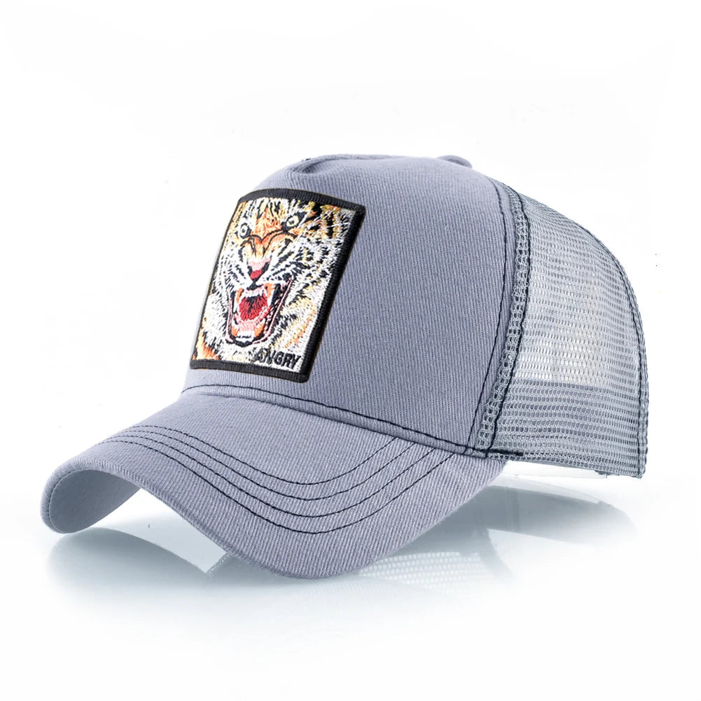 Mesh Baseball Cap Summer Snapback Hat Men Solid Color Cotton Hip Hop Trucker Caps Women Breathable Visor Cap With Tiger Patch