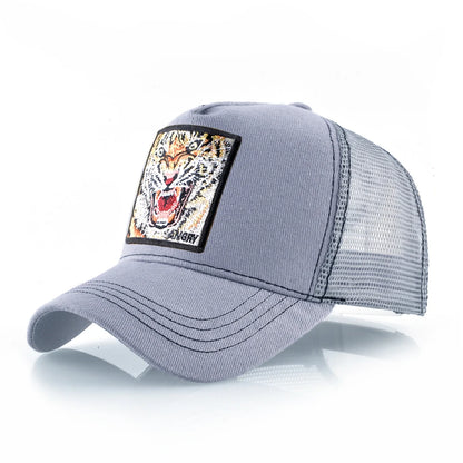 Mesh Baseball Cap Summer Snapback Hat Men Solid Color Cotton Hip Hop Trucker Caps Women Breathable Visor Cap With Tiger Patch