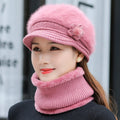 Hot Sale Women Keep Warm Hat Suit Fashion Plush Fur Lined Winter Caps Set Outdoor Faux Fur Knitted Hats