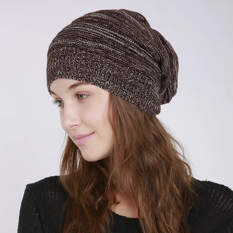New Autumn Winter Women Warm Beanie Hat Mix Color Warm Knitted Hat For Women