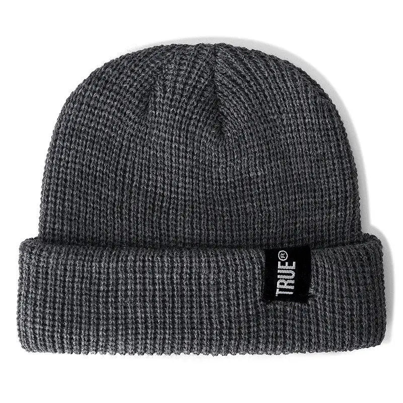Hot Sale Daily Short Beanie Hat Unisex Sailor Style Winter Hat Men Women Ribbed Knitted Melon Cap True Letter Baggy Skull Hat