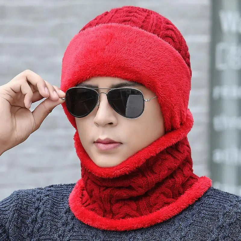 Unisex Plush Fleece Lined Winter Hat Thicken Warm Knitted Suit Set Soft Stretch Winter Hats For Men Women Leisure Beanie Cap