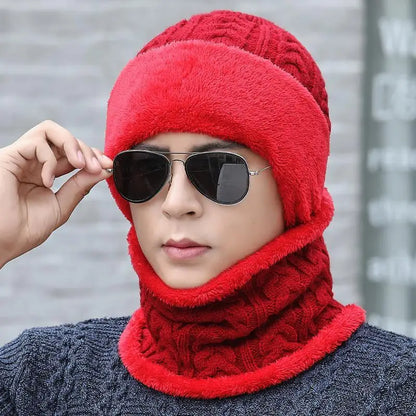Unisex Plush Fleece Lined Winter Hat Thicken Warm Knitted Suit Set Soft Stretch Winter Hats For Men Women Leisure Beanie Cap