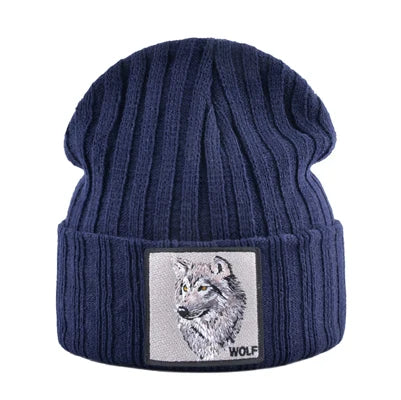 Men's Beanie With Wolf Patch Autumn Knitted Skullies Caps Women Winter Soft Knit Bonnet Beanies Fashion Hip Hop Gorras Hats