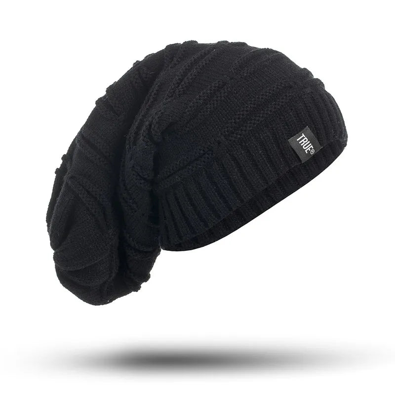 New Letter Label Winter Hat Long Size Knitted Cap High Quality Casual Beanies For Men & Women Solid Bonnet Cap