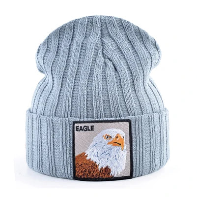 Solid Winter Beanie Hat Men Women Fashion Knitted Skullies Beanies With Eagle Patch Fashion Streetwear Gorras Hip Hop Bonnet Cap