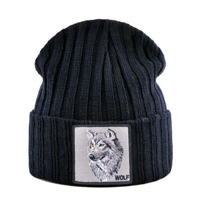 Men's Beanie With Wolf Patch Autumn Knitted Skullies Caps Women Winter Soft Knit Bonnet Beanies Fashion Hip Hop Gorras Hats