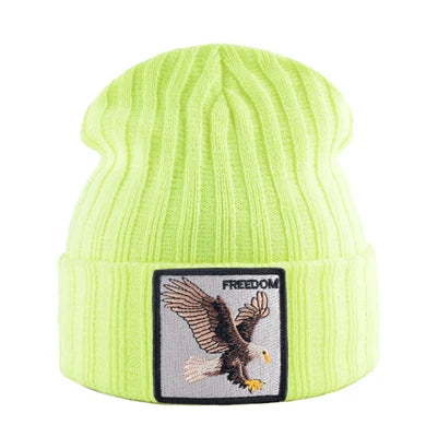 Knitted SKullies Beanies Men Hip Hop Solid Hat With Embroidery Eagle Patch Double Layer Knit Bonnet Women Streetwear Kpop Gorras