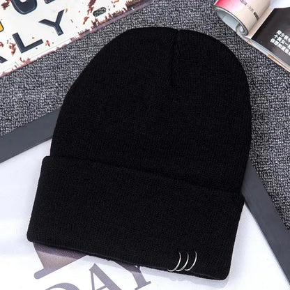 COKK Autumn Winter Hats For Women Girls Knitted Cap With Ring Hip Hop Korean Bonnet Beanie Hat Female Stretch Hats Gorras Black