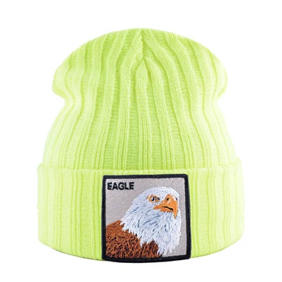 Solid Winter Beanie Hat Men Women Fashion Knitted Skullies Beanies With Eagle Patch Fashion Streetwear Gorras Hip Hop Bonnet Cap