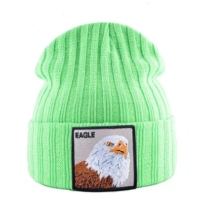 Solid Winter Beanie Hat Men Women Fashion Knitted Skullies Beanies With Eagle Patch Fashion Streetwear Gorras Hip Hop Bonnet Cap