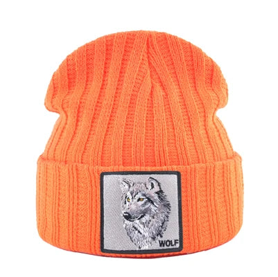 Men's Beanie With Wolf Patch Autumn Knitted Skullies Caps Women Winter Soft Knit Bonnet Beanies Fashion Hip Hop Gorras Hats