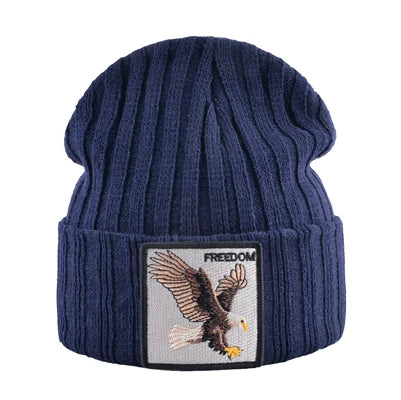 Knitted SKullies Beanies Men Hip Hop Solid Hat With Embroidery Eagle Patch Double Layer Knit Bonnet Women Streetwear Kpop Gorras