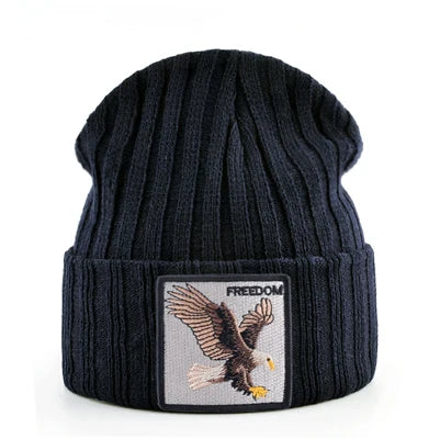 Knitted SKullies Beanies Men Hip Hop Solid Hat With Embroidery Eagle Patch Double Layer Knit Bonnet Women Streetwear Kpop Gorras