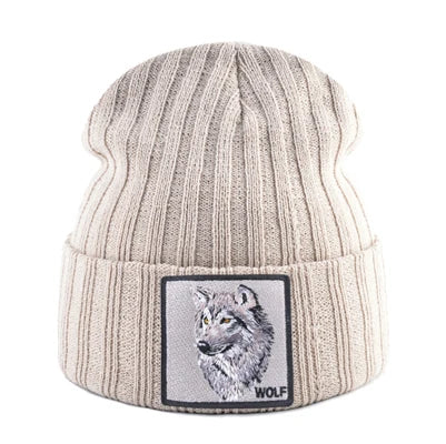Men's Beanie With Wolf Patch Autumn Knitted Skullies Caps Women Winter Soft Knit Bonnet Beanies Fashion Hip Hop Gorras Hats