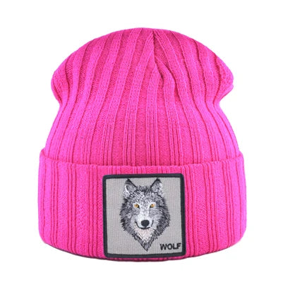 New Fashion Knitted Hats For Men Women Wolf Pattern Skullies Beanies Unisex Knitting Streetwear Hip Hop Bonnet Caps Kpop Gorras
