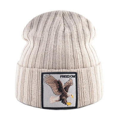 Knitted SKullies Beanies Men Hip Hop Solid Hat With Embroidery Eagle Patch Double Layer Knit Bonnet Women Streetwear Kpop Gorras