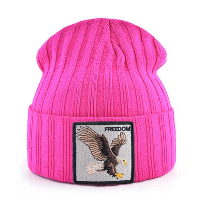 Knitted SKullies Beanies Men Hip Hop Solid Hat With Embroidery Eagle Patch Double Layer Knit Bonnet Women Streetwear Kpop Gorras