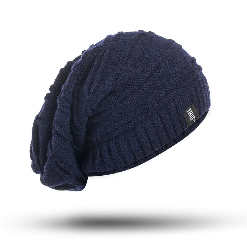 New Letter Label Winter Hat Long Size Knitted Cap High Quality Casual Beanies For Men & Women Solid Bonnet Cap
